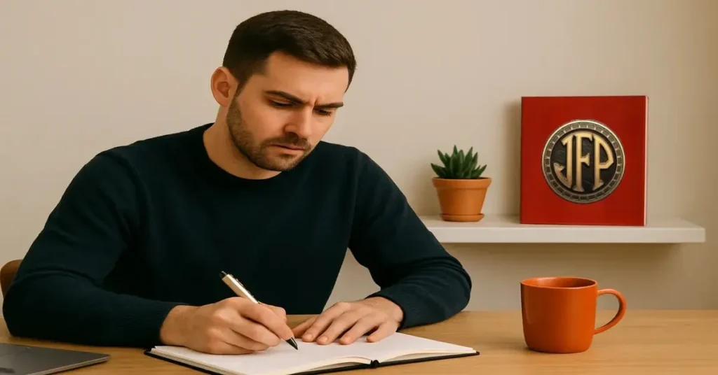 homem marcando metas com foco e determinação pra colocar em prática os 7 hábitos eficazes e mudar sua vida financeira