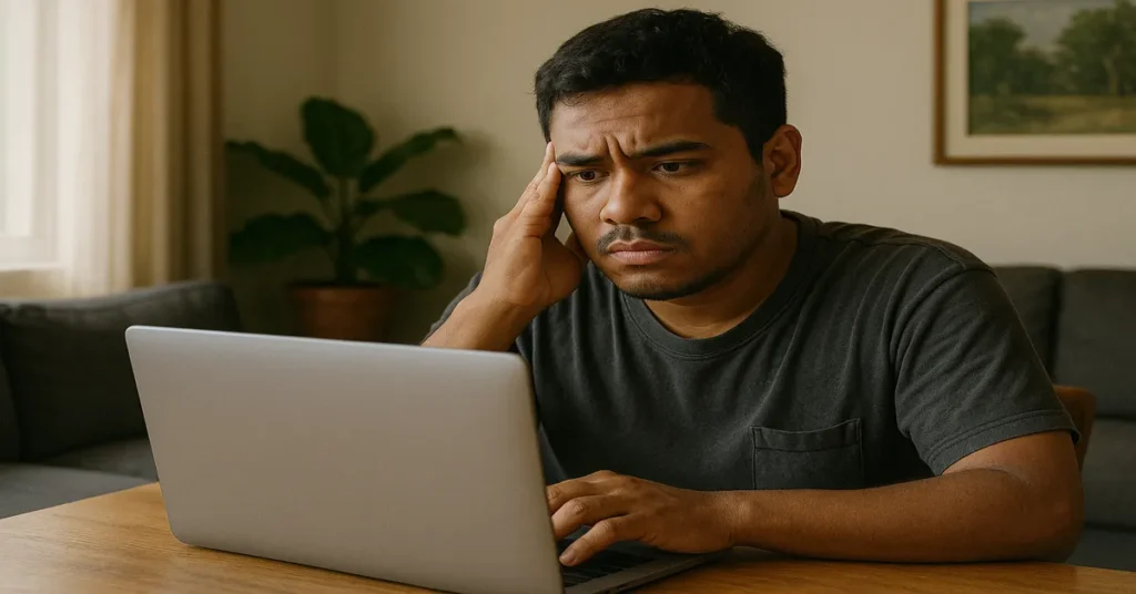 homem preocupado com golpes na internet