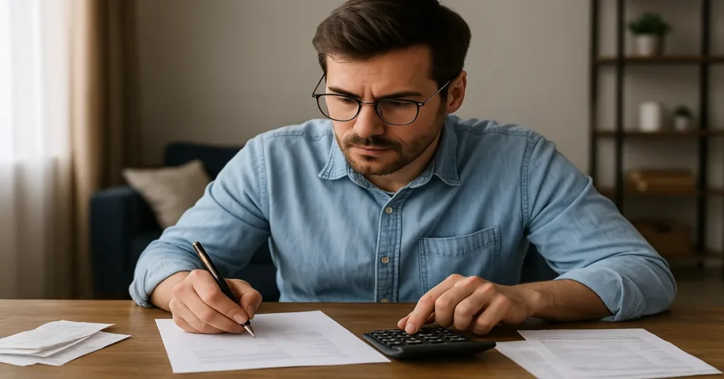 homem fazendo planejamento mensal e anotando contas