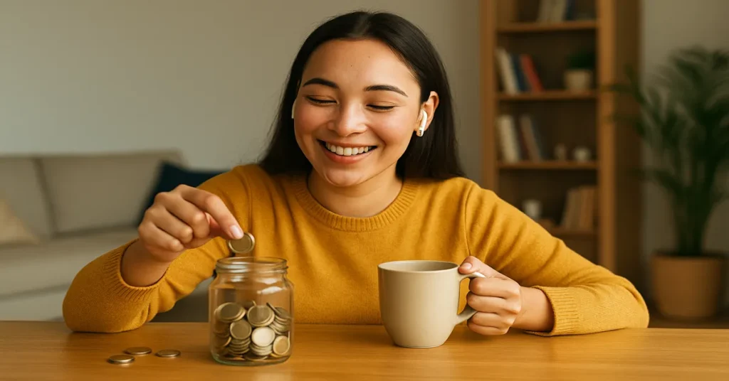mulher feliz por fazer economia e gastar menos
